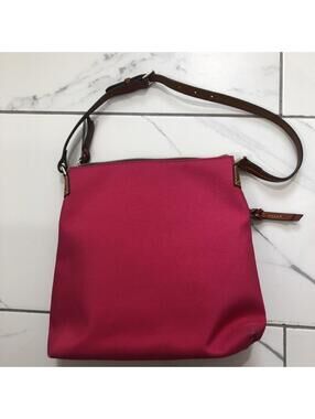 Dooney & Bourke Medium Red Nylon Leather Trim & Strap Logo Crossbody Bag